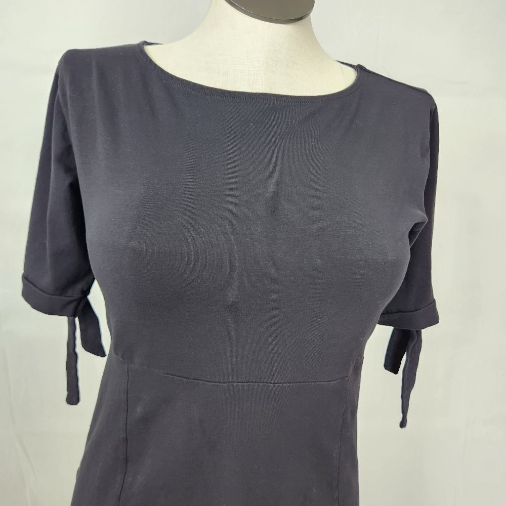 ASOS LBD Black Cuffed Tie Sleeve A-Line Mini Dress Sz 12 - Picture 3 of 13